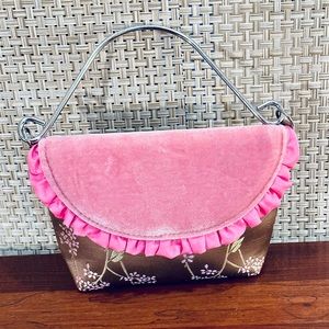 🌟3xHP🌟NWOT Asian Inspired Khaki & Pink Silk Brocade Top Handle Purse Yans NY